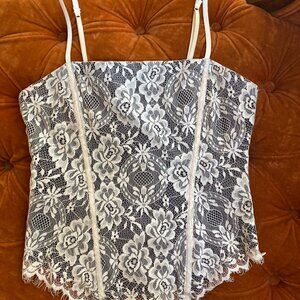 Vintage Limited Lace Bustier Cami Ivory Lace over Black Sm.